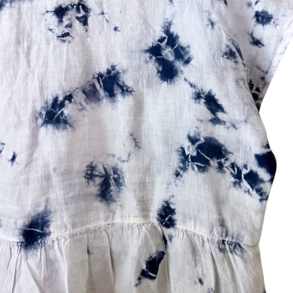 Rachel Zoe Blue White Tie-Dye Linen Button Front Collared Peplum Cropped Top - Picture 6 of 16